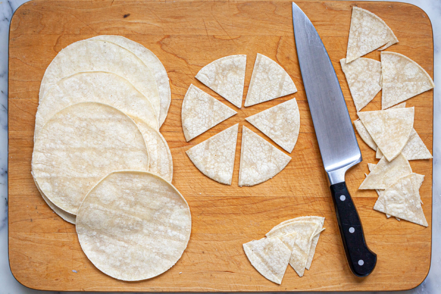 slicing tortilla chips
